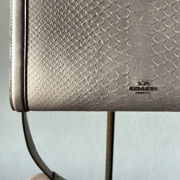 Coach Zoe Platinum Python Embossed Leather Tote/Satchel Bag w/Lock Detail - Picture 4 of 10